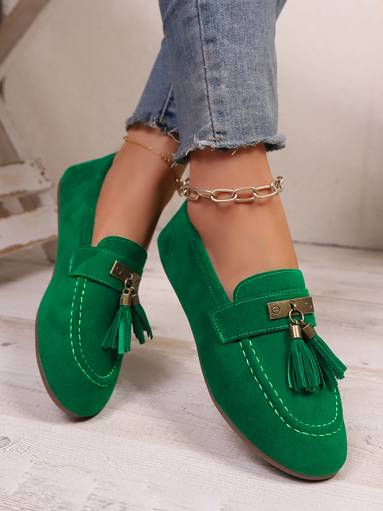 Bequeme Damen Wildleder Slipper Freizeitschuhe Mit Quasten Dekor_voghion.com