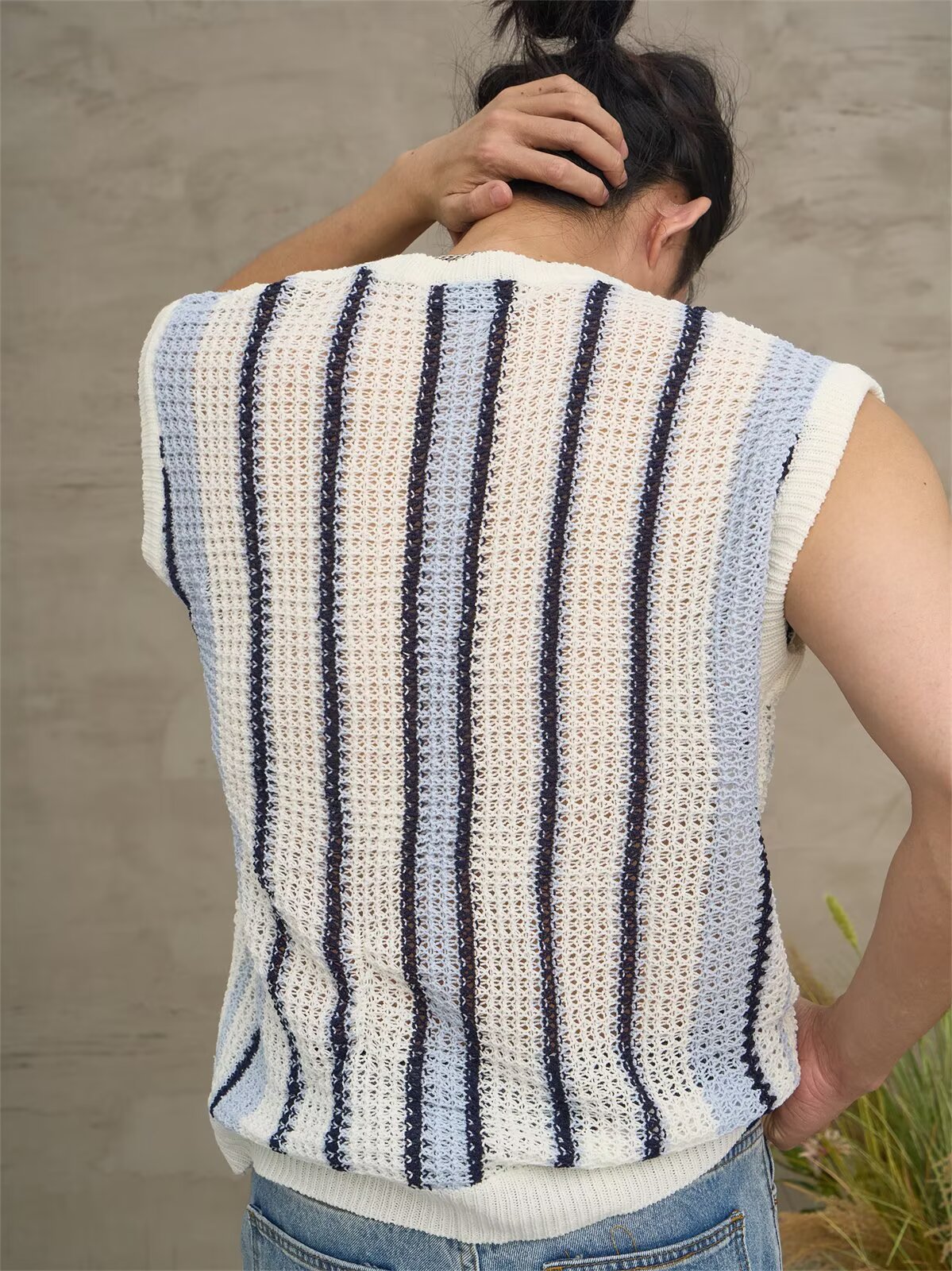 Transfronterizo exclusivo para la moda impresión de rayas sin mangas para usar chaleco de cuello redondo de hombre europeo y americano