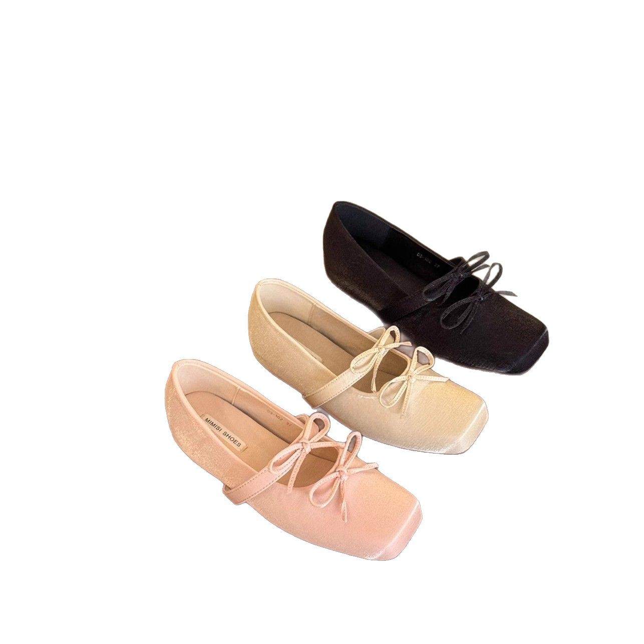 61oniiii "polvo de cerezo crema" la sensación de la niña arco dentro de la altura de los zapatos de una sola mujer superficial zapatos marizhen