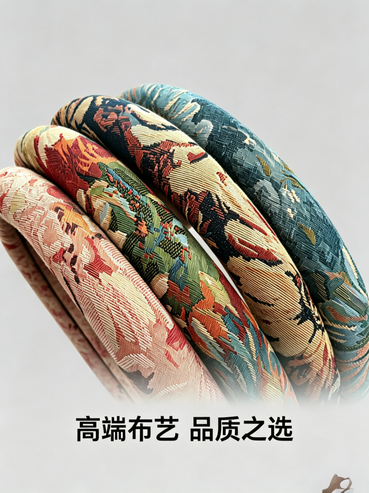 Summer Steering Wheel Cover, Breathable Cotton and Linen, Retro Oil Painting, National Trend, Men's and Women's Style, Universal for All Seasons, Car Handlebar Cover, Protective Cover