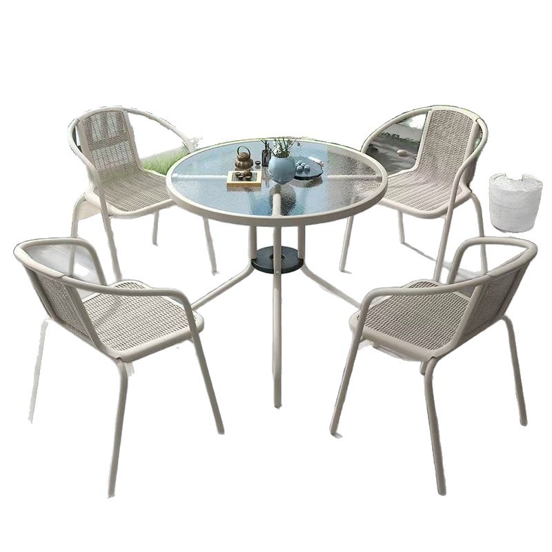 Salón de té de leche, silla de ocio, mesa y silla combinada de hierro forjado al aire libre, patio al aire libre, mesa de comedor de balcón