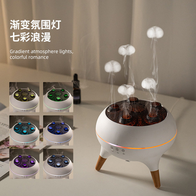跨境爆款动感多喷香薰机家用大雾量桌面火焰加湿器创意拾音喷雾|undefined