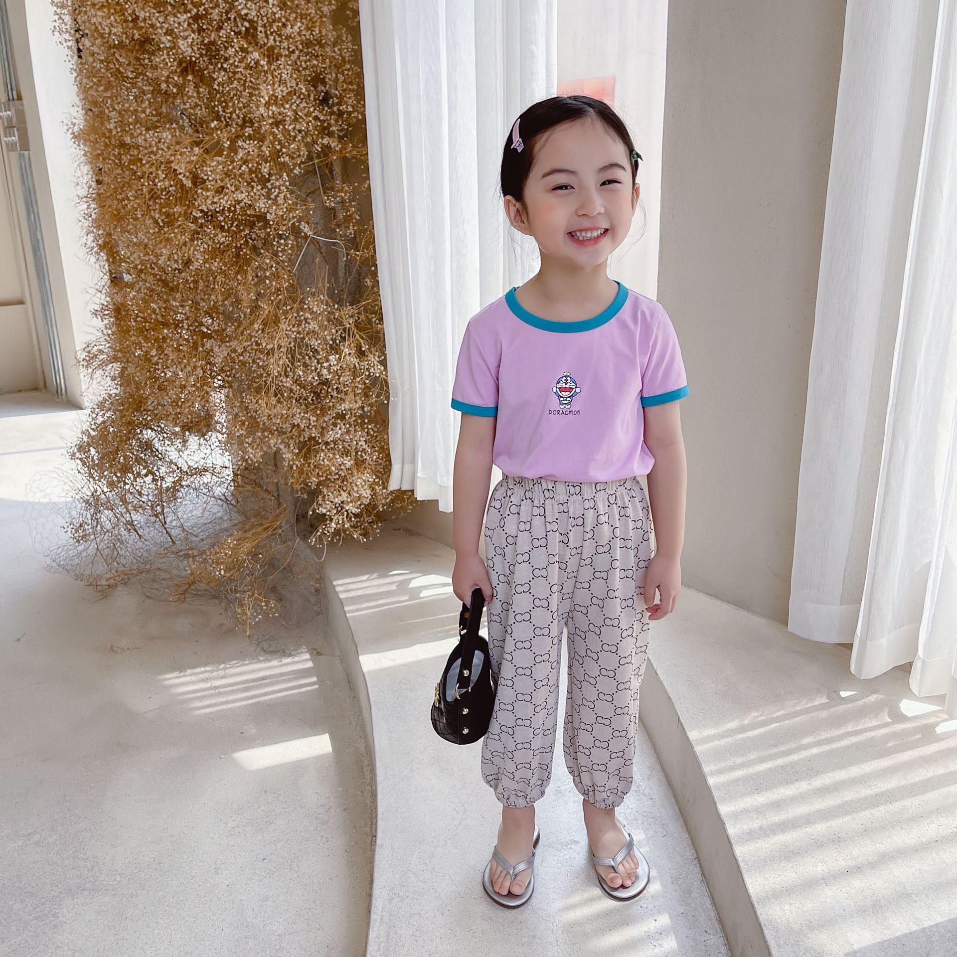 2021 summer new pattern girl Multicolor Cartoon T-shirt Children Hemming Short sleeved comfortable jacket Baby clothes