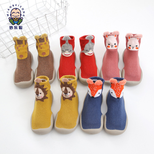 0-4 years old baby toddler shoes new spring and autumn mid-tube cartoon children's socks shoes soft sole anti-fall baby floor shoes
