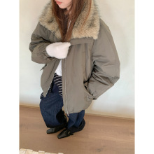 GAGD 冬季新款环保皮草拼接毛领派克服巴恩风羽绒服保暖外套女