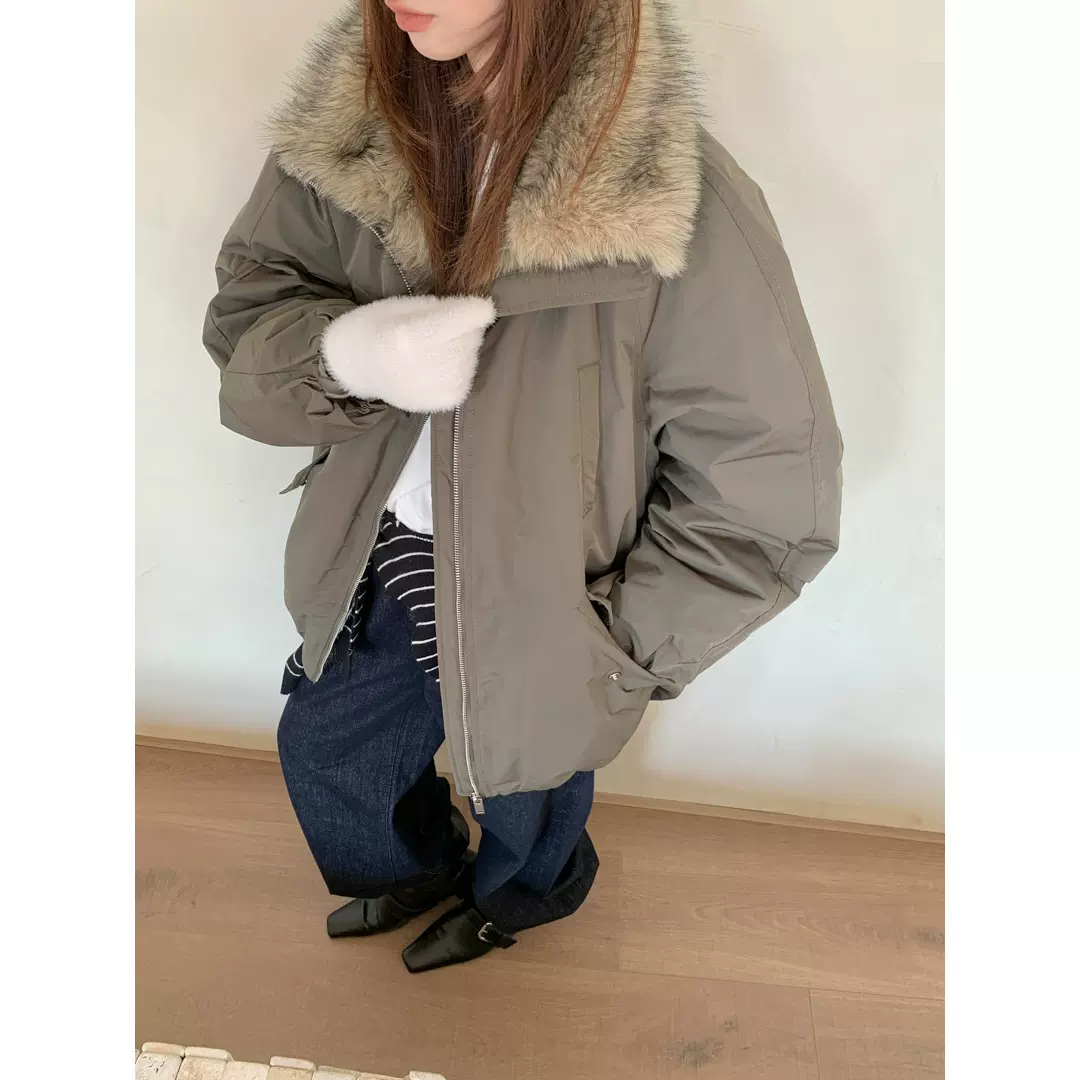 GAGD 冬季新款环保皮草拼接毛领派克服巴恩风羽绒服保暖外套女