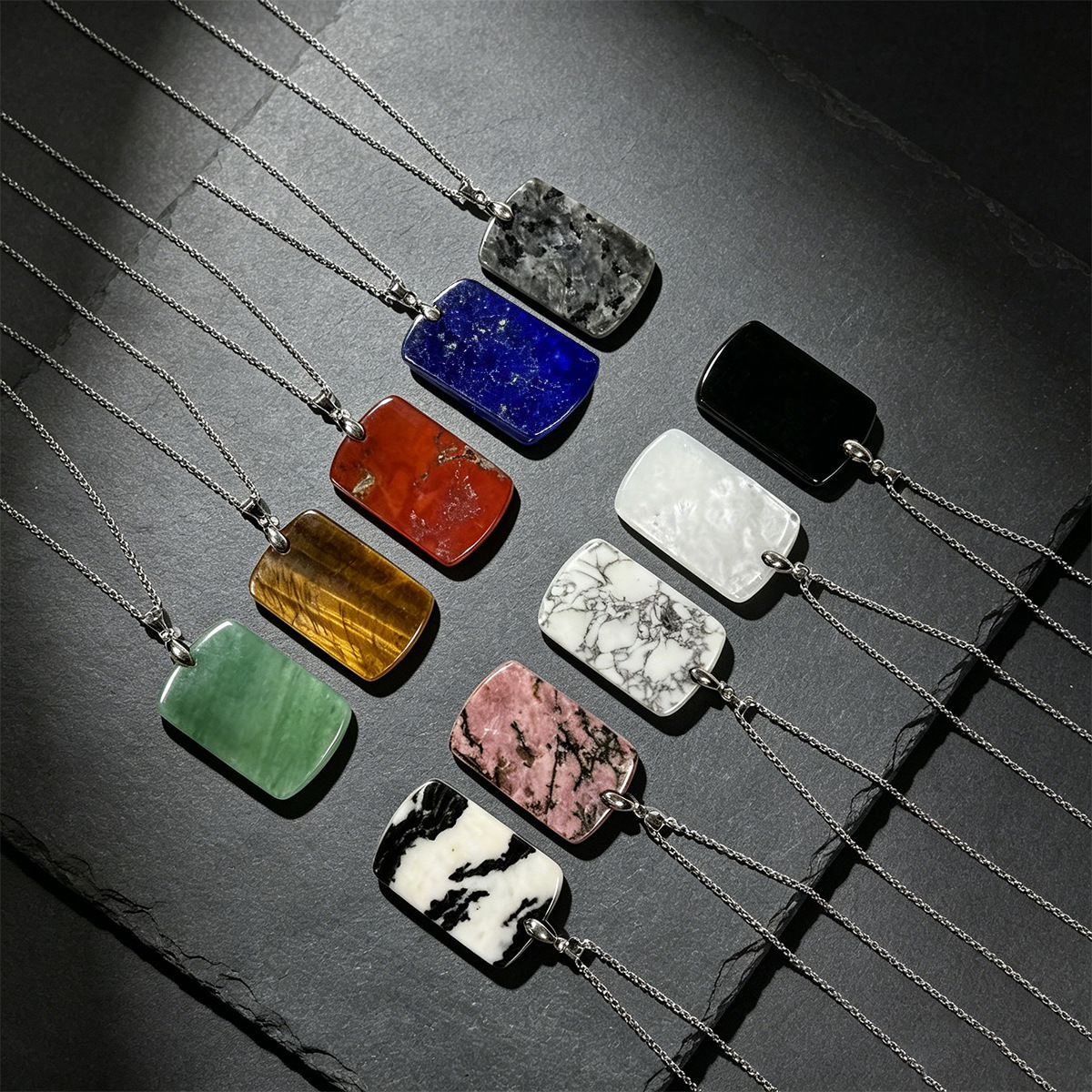 Cross-border popular crystal pendant, natural stone "No Worries" pendant necklace, Chinese style square pendant jewelry wholesale