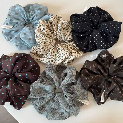 Korean-style floral scrunchie for women, lazy style, high-elasticity hair tie, bun hair accessory