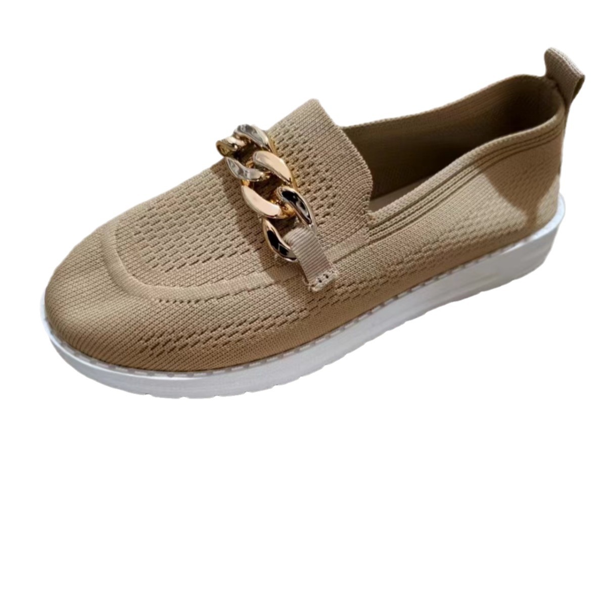 Comercio exterior europeo y americano de suela gruesa volando tejido de suela suave de una sola capa zapatos de mujer slip-on de punto transpirable mocasines de Mujer Zapatos de mesa estación independiente