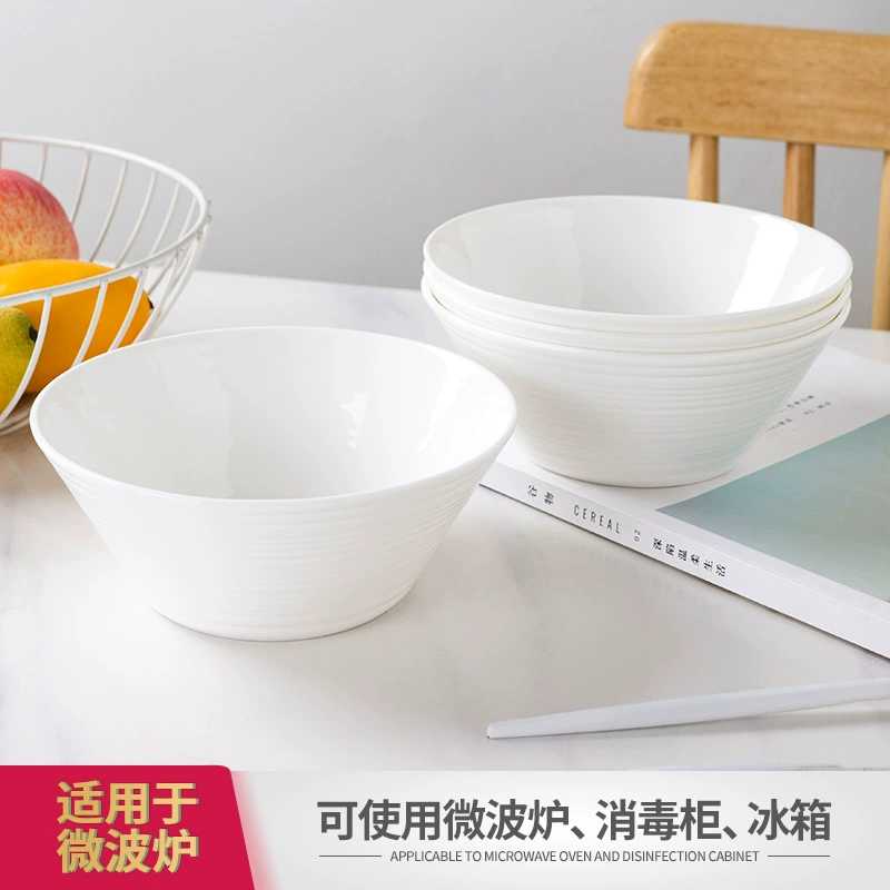 Большая миска для лапши быстрого приготовления из Bone China для здоровья, посуда Jingdezhen при высокой температуре чистая белая ниточная миска специальный ресторан интернет-знаменитость миска для супа
