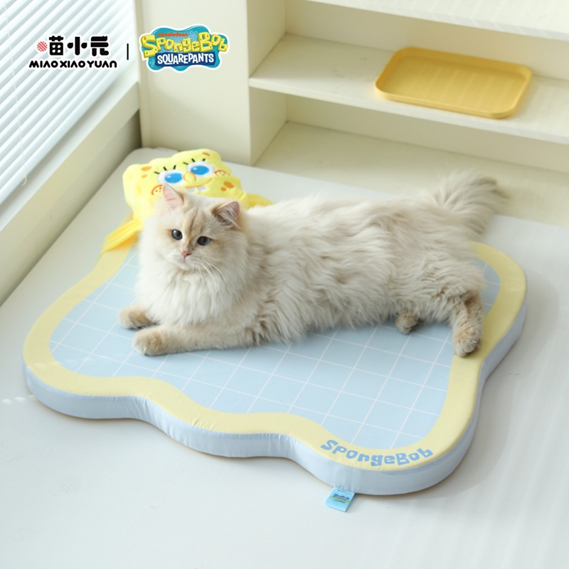 야옹샤오위안 | 스폰지밥 공동 브랜드 애완 동물 쿨링 매트 여름 쿨링 스폰지 매트 고양이와 개 미끄럼 방지 고양이 수면 매트