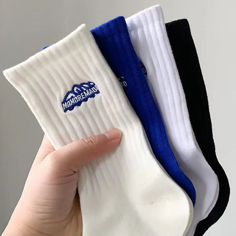 Snow Mountain Socks Men's Mid-length Socks Spring and Summer Sports Japanese Black and White Men's and Women's Ins Thick Line Lovers Socks Autumn and Winter