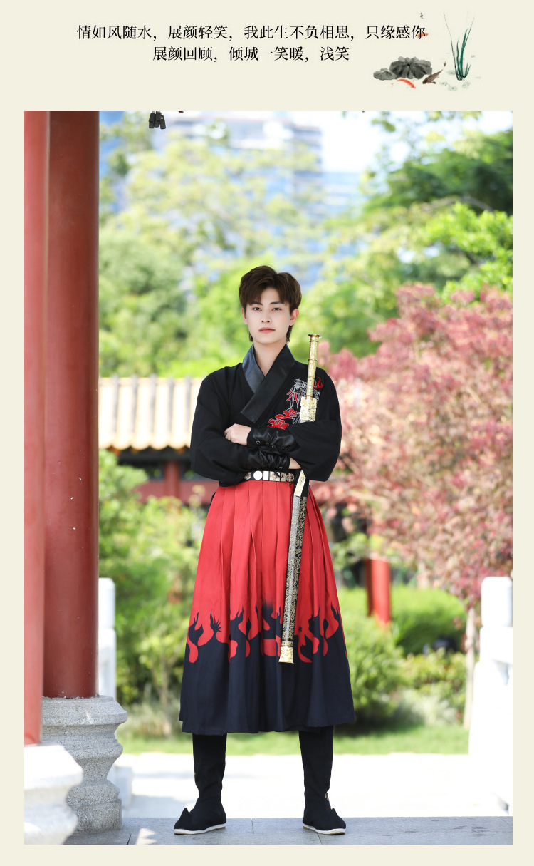 商品详情图_秋冬新款大码武侠风男女可穿明朝飞鱼服渐变黑红锦衣