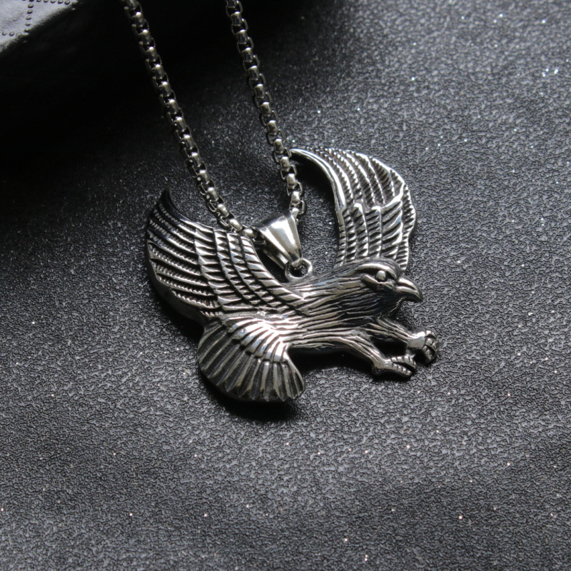 Stainless Steel Flying Eagle Necklace For Men Titanium Pendant_voghion.com