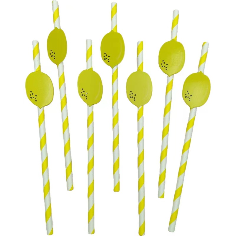Pajar de papel de fiesta transfronteriza pajar de fruta de limón desechable degradable pajar de bebida de postre