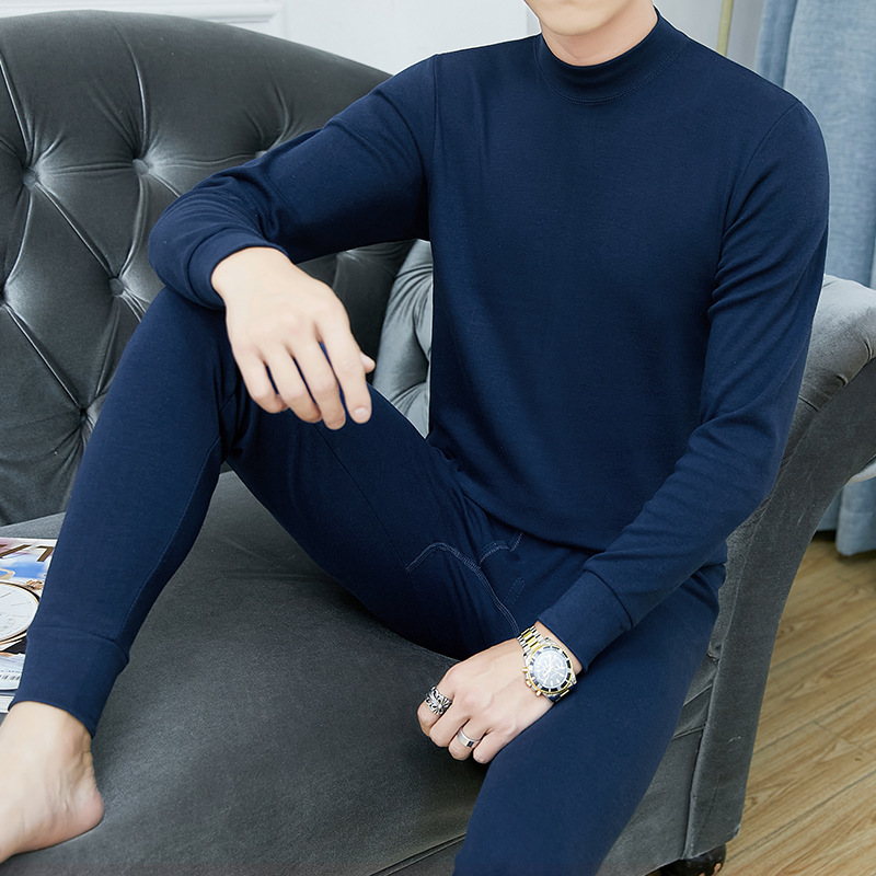Men's Thermal Underwear Set with High Collar, Cold-Resistant, Thickened and Fleece-Lined Base Layer, Constant Temperature Heating, Autumn Tops and Bottoms