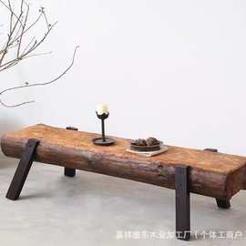 老榆木长凳板凳户外院子木桩凳玄关换鞋凳实木做旧复古矮凳长椅