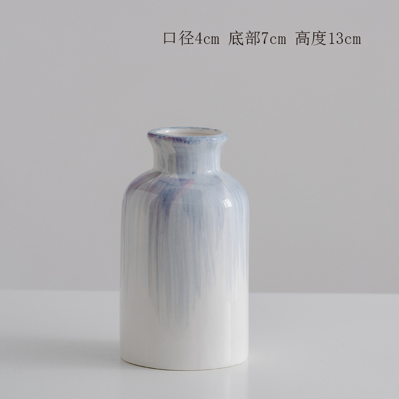 手绘蓝色简约ins风陶瓷装饰干花鲜花花瓶客厅插花样板间玄关摆件|undefined