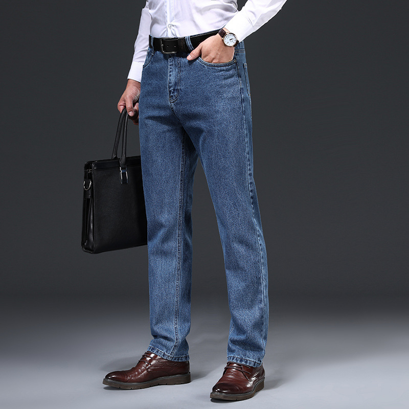 Classic Business Blue Jeans Autumn Men's High Waist Cut Label Men's Successful Men's Wear Wear-Resistant Not Pilling