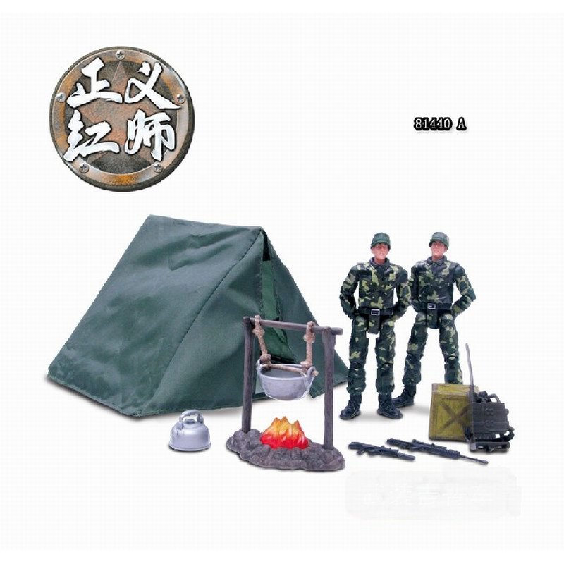 正义红师军事模型装备兵人儿童玩具军人双公仔帐篷双层床81440