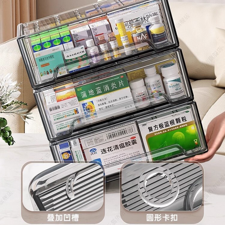 星优抽屉式家庭装药箱家用大容量医药箱透明可视药物收纳盒|undefined