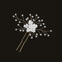 欧式头饰新娘手工珍珠水钻花朵新娘发簪金色发叉婚纱配饰皇冠饰品