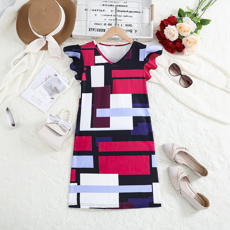 European and American Girls' Dresses, Foreign Trade New Children's Clothing, Amazon Best-Selling Children's Summer Style Color-Blocked Princess Dresses