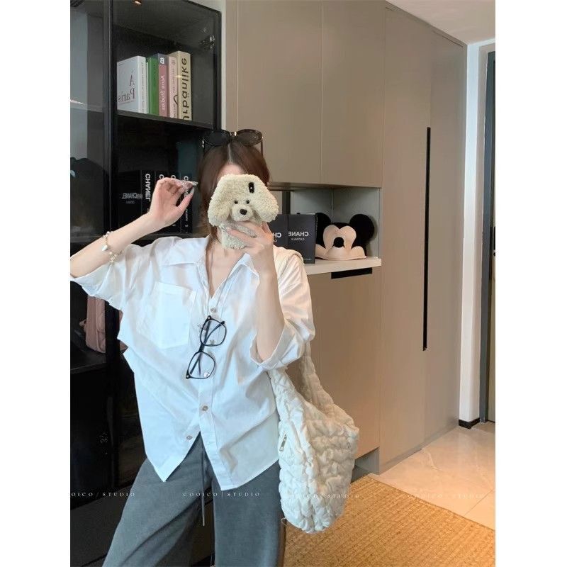 Old Money Style White Shirt for Women in Autumn, Pleated Waist Design, Elegant Shirt, Loose Top