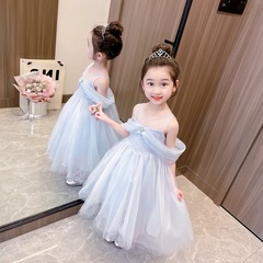 Little Girl Elsa Princess Dress 2024 Summer Frozen Elsa Birthday Gown Long Dress Children Fairy Organza Dress