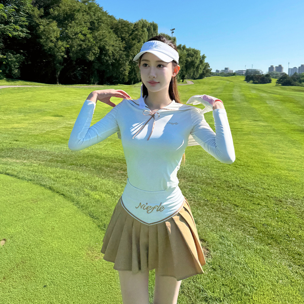Women's Korean Style Golf Clothing Navy Collar Long-Sleeved High-Quality Age-Reducing Soft and Comfortable Quick-Drying Versatile Sports Suit