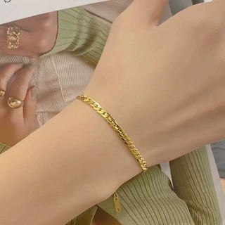 欧美ins风小众手环网红钛钢扁蛇手链不锈钢镀金简约个性NK链手链