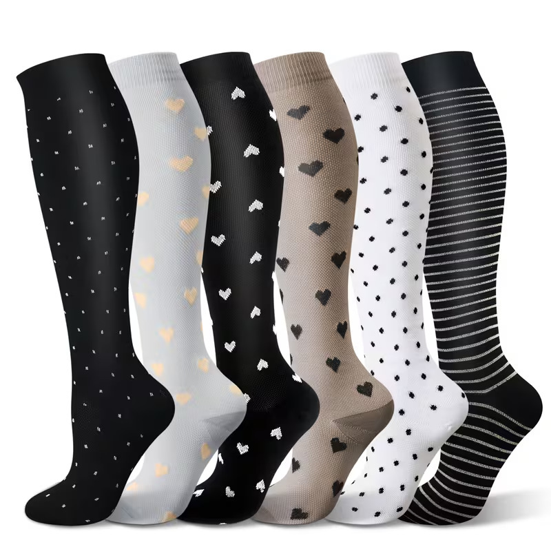 Amazon Summer Sports Compression Socks, Sports Socks, Elastic Socks, Men's and Women's Black and White Long Socks, Pressure Socks