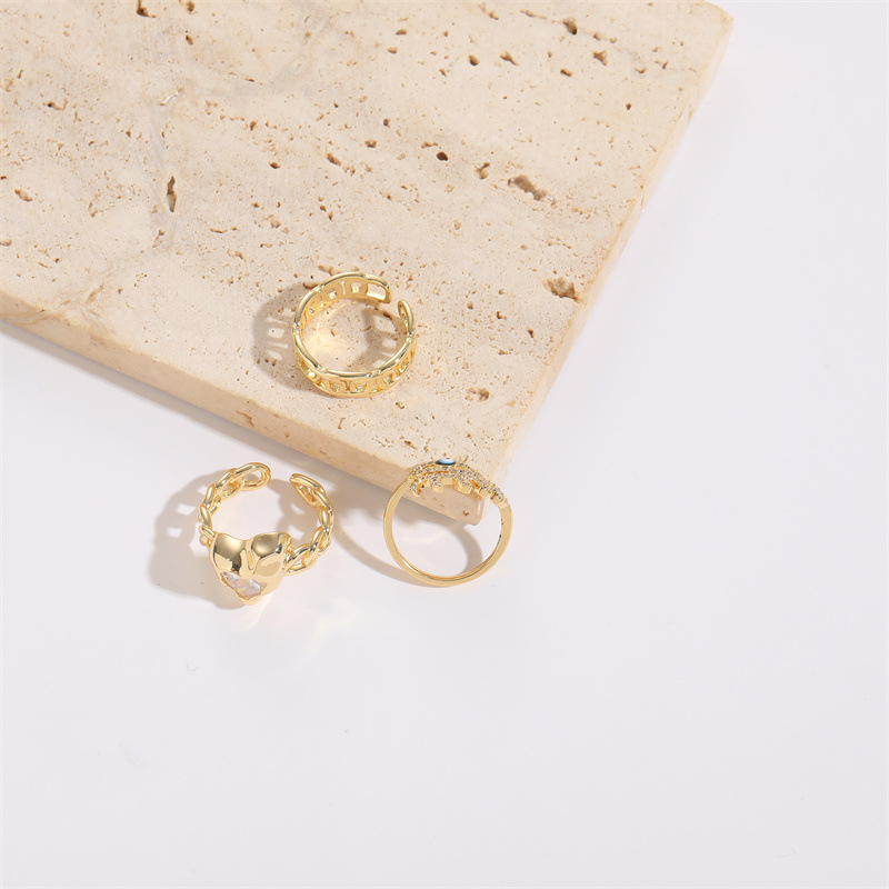 INS Style Devilu0027S Eye Heart Shape Copper Plating Inlay Zircon Rings 1 Piece