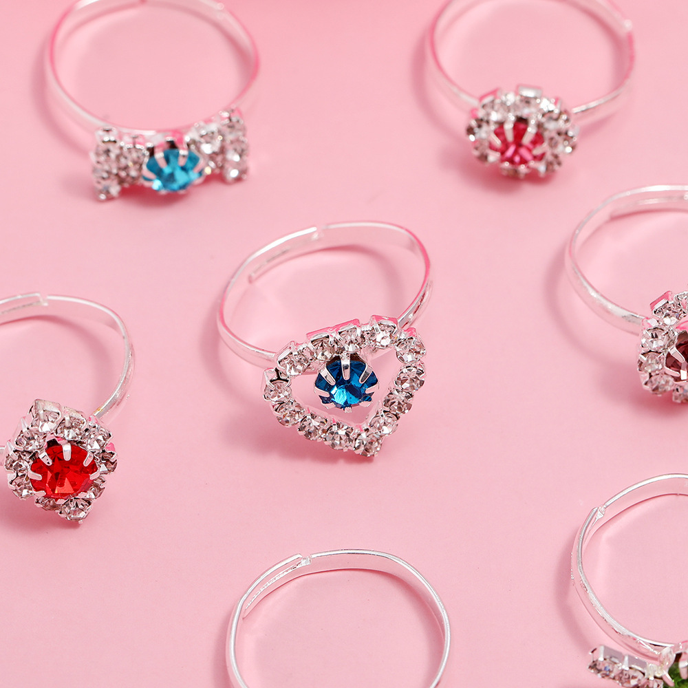 Adjustable Ring Size Simple Style Shiny Heart Shape Metal Inlay Rhinestones Girl'S Open Rings