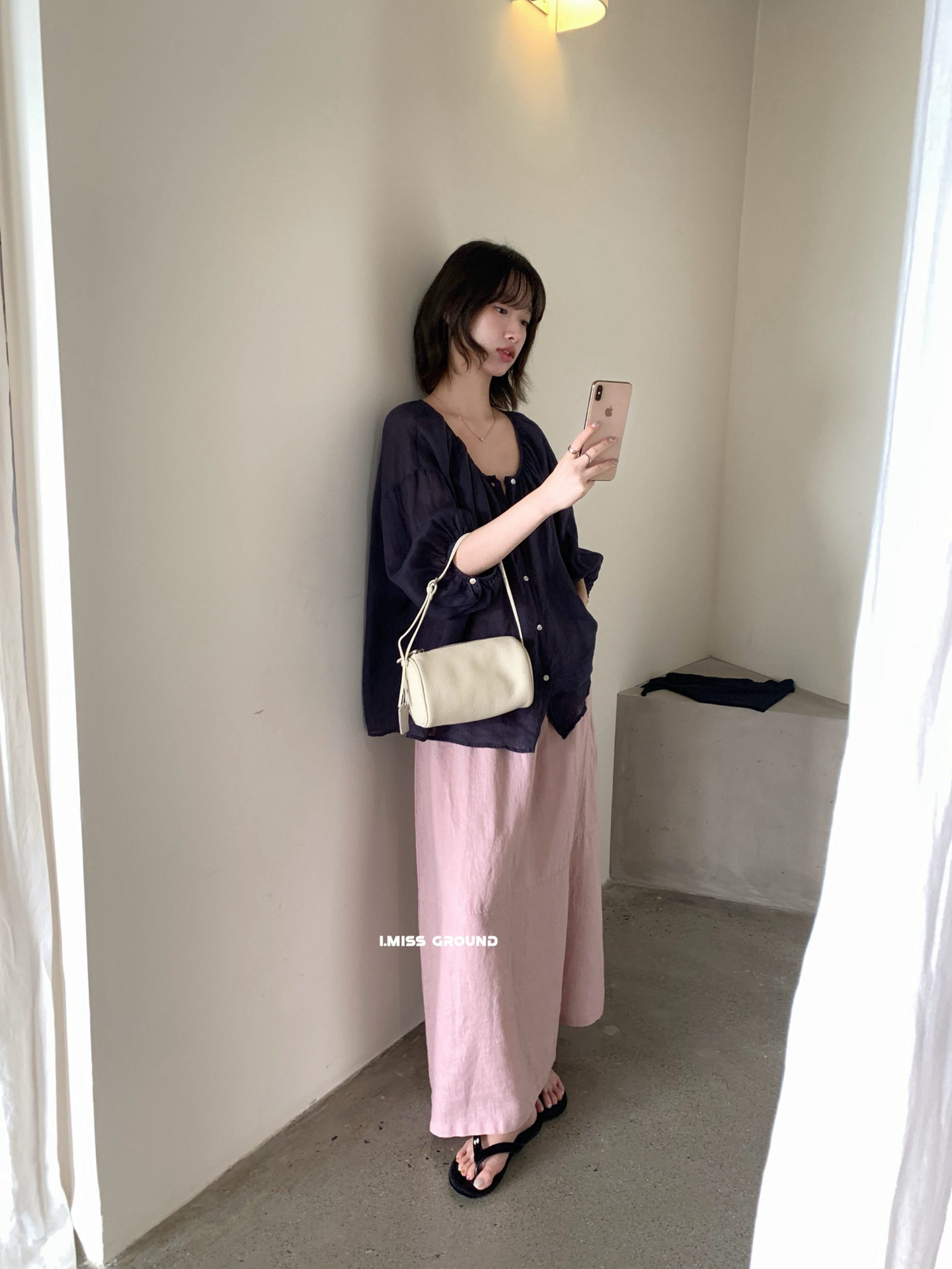 Áo sơ mi nữ linen tay lỡ phong cách Pháp i miss 2026 — xanh đậm, màu trắng, Bột cam, Vàng nhạtcolor chi tiết 28