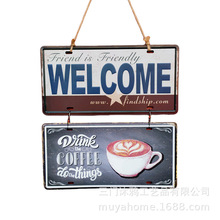 Welcome 咖啡店装饰门牌猫咖店挂牌创意铁质欢迎光临牌北欧营业牌