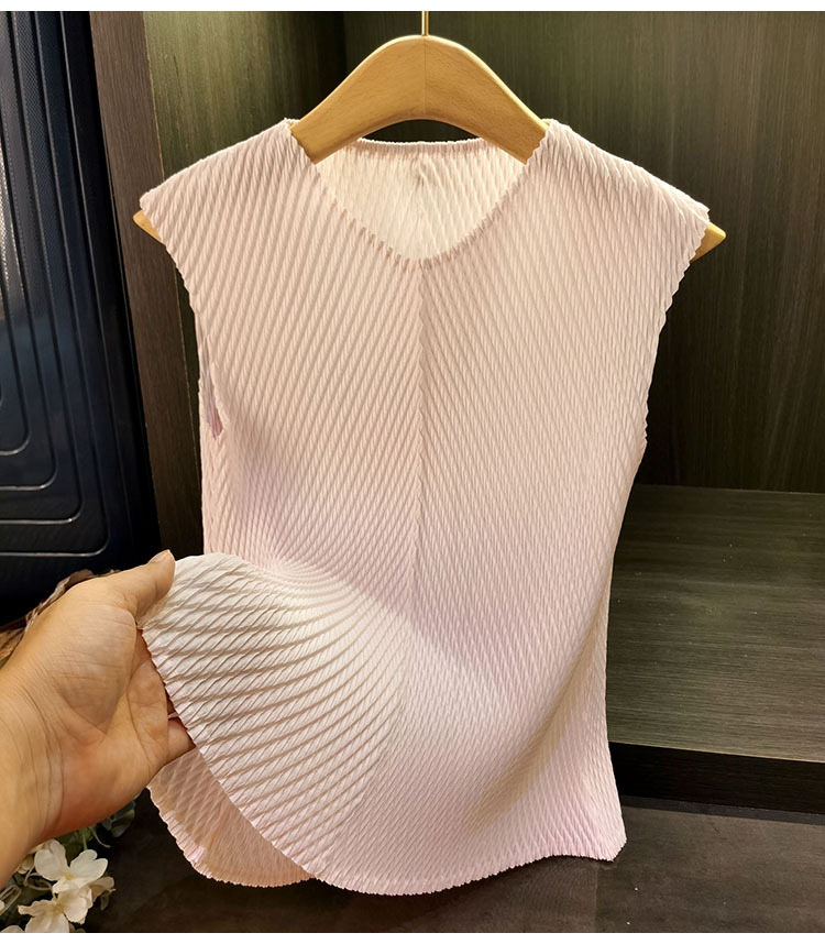 Áo thun ngắn tay cổ chữ V xếp ly vảy rồng đơn giản, thanh lịch đa năng, thiết kế tôn dáng cho nữ mùa hè — Màu đen, Màu xanh lục nhạt, Màu hồng, Màu trắng chi tiết 13