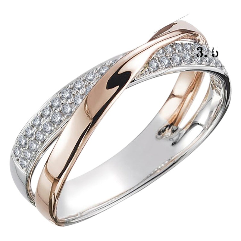 Cao Shi cross-border e-commerce new simple personality X-shaped two-color ladies zircon copper ring jewelry wholesale
