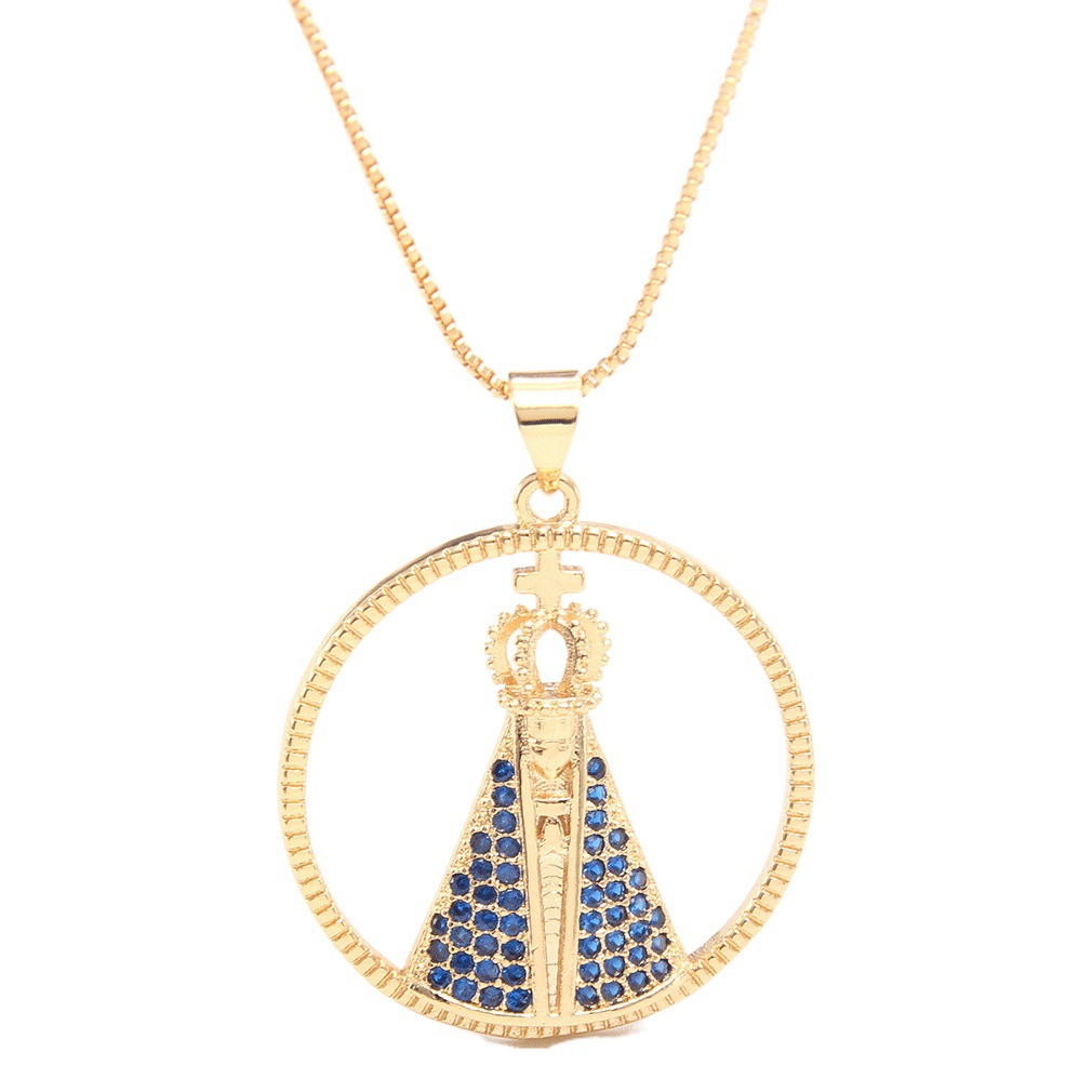 Collar religioso transfronterizo europeo y americano Chapado en cobre oro real hombres y mujeres personaje retro Virgen micro incrustaciones COLLAR COLGANTE de circón