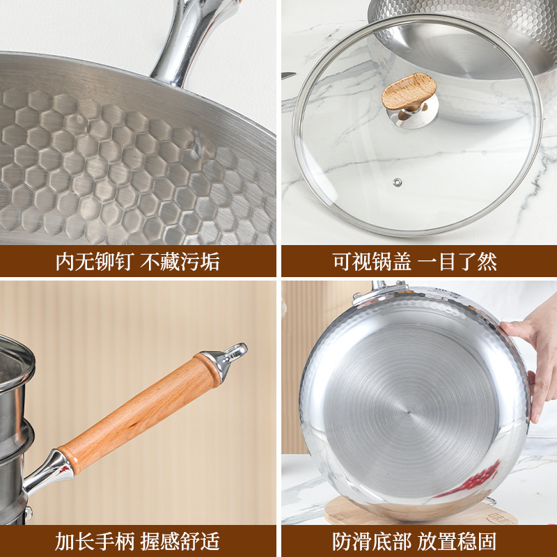 316 olla de acero inoxidable profundiza sin recubrimiento antiadherente cocina de gas doméstica horno electromagnético fondo plano horno de frita de verduras cocina de vapor