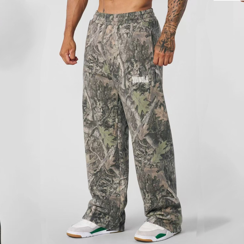 Youngla Men's Fitness Sports Pants High Street Retro Hip-Hop Style Printed Casual Long Pants Quick-Dry Jogging Pants