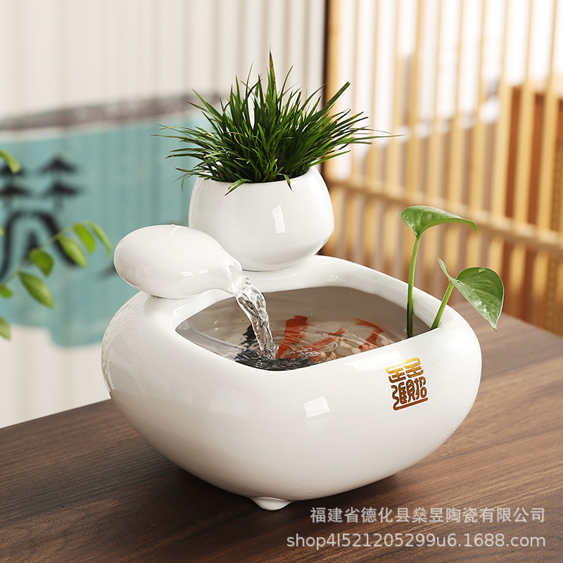 Ceramic Flowing Water Fish Tank Automatic Water Circulation Desktop Office Decoration Coffee Table Fountain Water Feature Small Ornaments Opening