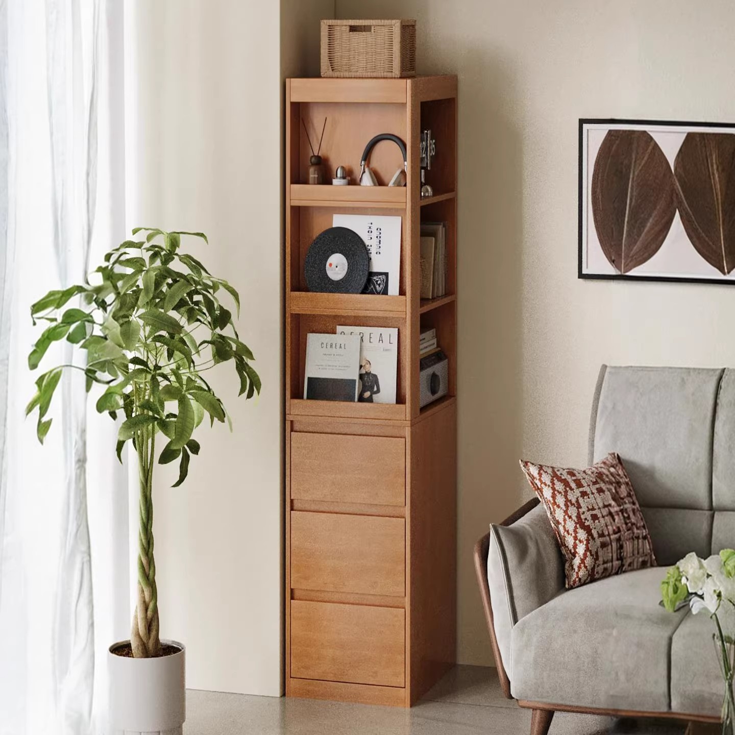 Estante de libros sin espacio integrado contra la pared simple sala de estar sofá gabinete lateral de esquina estante de suelo gabinete de almacenamiento