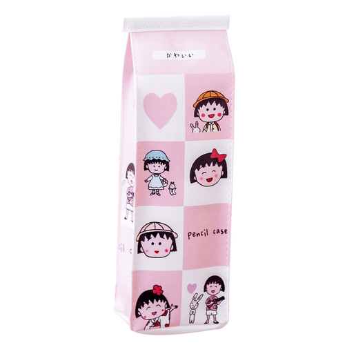 Creative Cartoon Milk Carton Pencil Bag Small Fresh Plaid Girls Large Capacity PU Waterproof Storage Bag Student Pencil Case