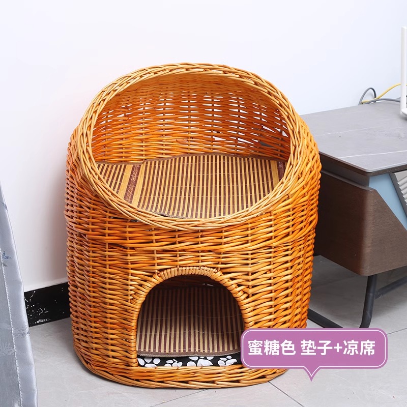 Casa de ratas tejida felina de sauce cuatro estaciones generales de verano desmontable felina perros pequeños y medianos Teddy tejido felina de mascotas