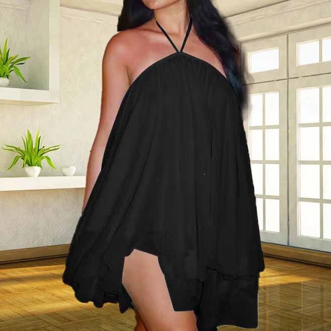 2026 Aliexpress Amazon Sexy Women's Halter Neck Irregular Beach Dress Cross-Border Backless Solid Color Mesh Dress