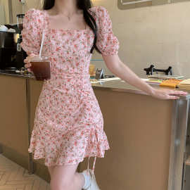 碎花裙温柔风ins 女夏别致设计艺术感裙子韩系风格奶里奶气连衣裙