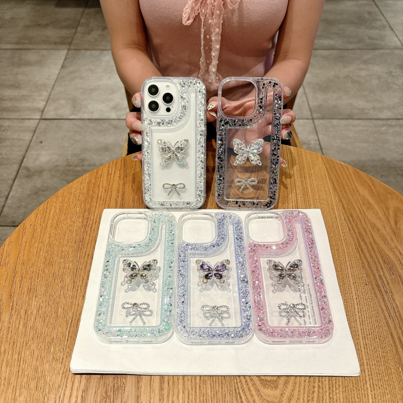 New Edge Broken Diamond Rhinestone Butterfly Shell Suitable for Apple 16Promax Mobile Phone Case DIY Apple 16/15 Protective Cover