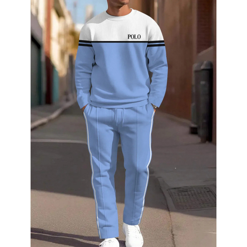 Spring and Autum Round Neck 3D Printed Casual Sports Suit Men's Long-Sleeved Pants Loose Men's Sweatshirt and Sweatpants Two-Piece Set