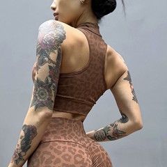 European and American cross-border leopard print fitness yoga sports bra vest feminine elastic breathable zipper high strength shockproof